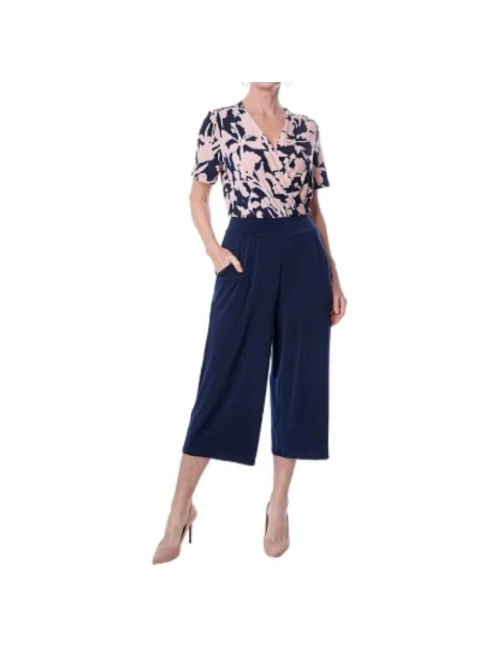 NEW Kim & Co. Navy Blue & Pink Gaucho Jumpsuit - XL